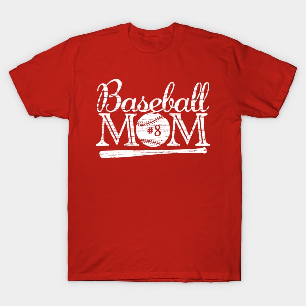 Vintage Baseball Mom #8 Favorite Player Biggest Fan Number Jersey T-Shirt by TeeCreations